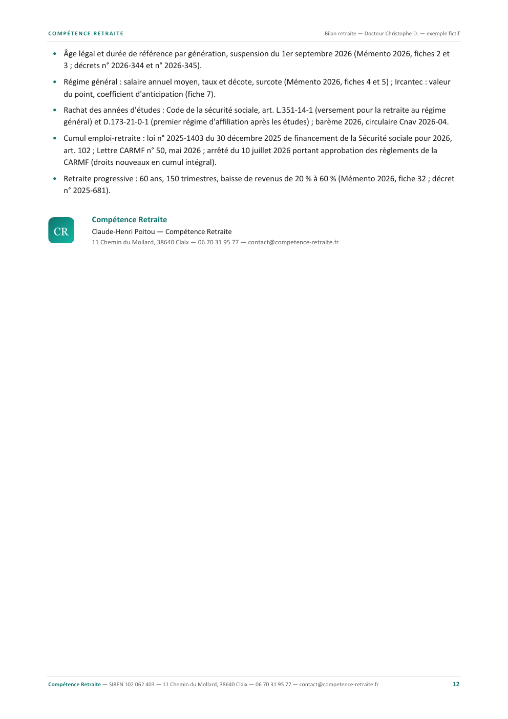 Exemple de bilan, page 12 sur 12